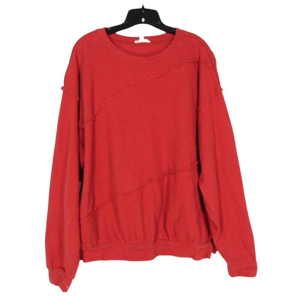 EASEL Rust Red Knit EXPOSED RAW SEAMS Oversized CREWNECK Sweatshirt/Top Sz M